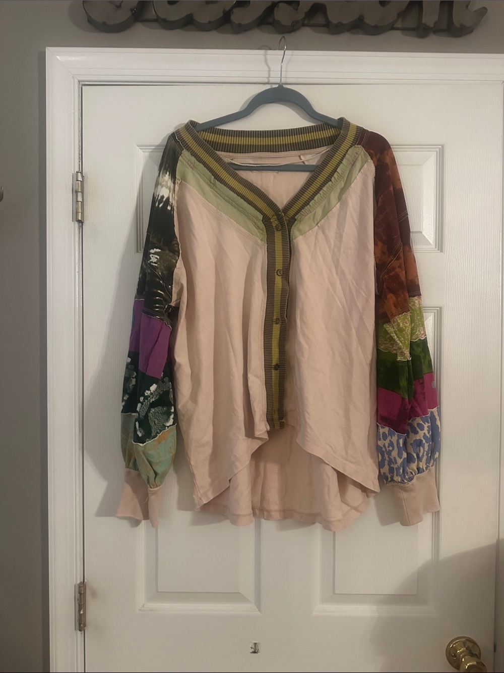 Free People Button-Front Patchwork Sleeve Top